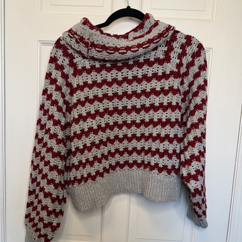 John + Jenn Chunky Crochet Knit Cowl Neck Sweater‎ Red Boho Pullover Size Small - Picture 5 of 5